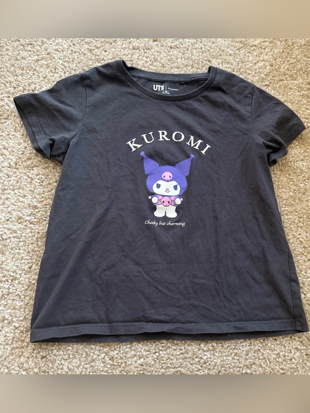 Uniqlo Black Kuromi Short Sleeve Tee with Purple Graphic 8T